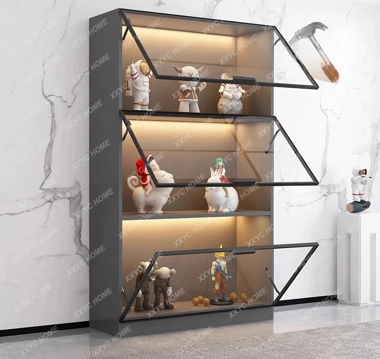 Customized bookcase with glass door, whole wall dust-proof bookshelf, light luxury display display, household living room view 4