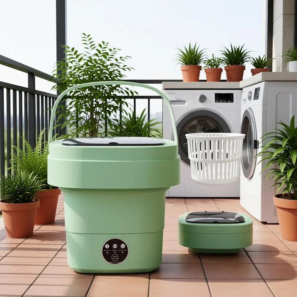 

Портативная стиральная машина со встроенной трубой для слива и корзиной для отжима, 3 режима стирки, складная, с синей подсветкой, для путешествий