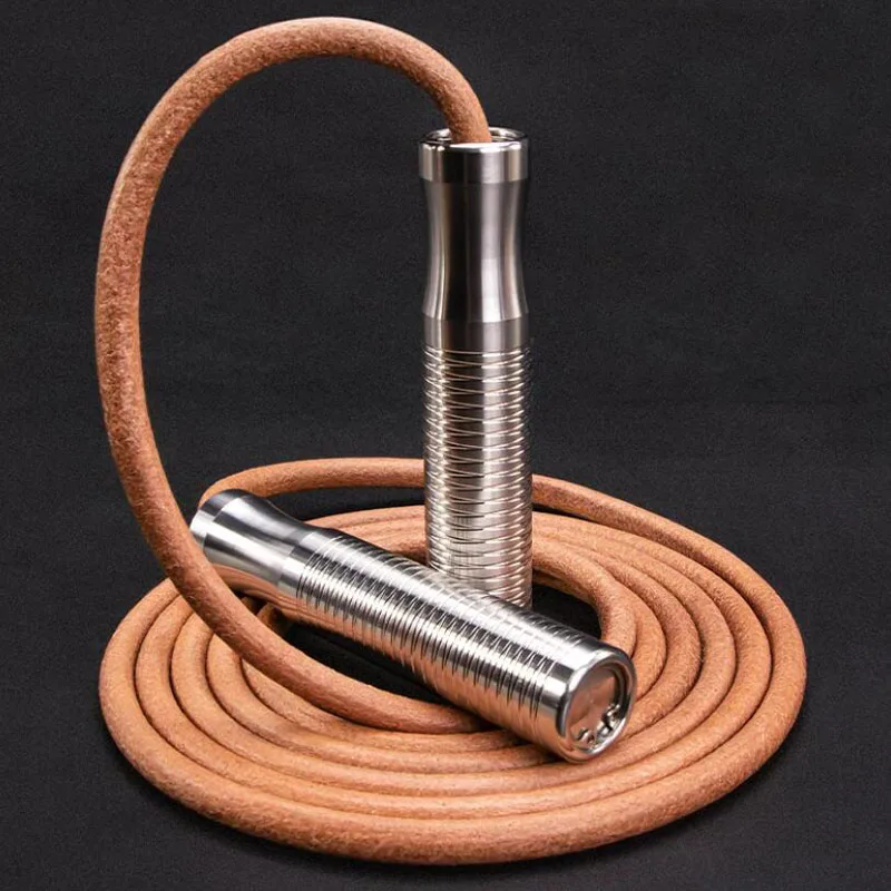 Heavy Duty Stainless Steel Handle Jump Rope Leather Fitness Training Rope for Home Gym And Endurance Workout