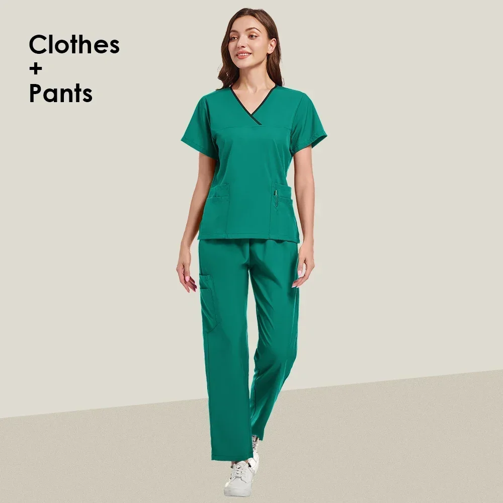 Nurse Medical Uniform High Quality Pet Grooming Care Workwear Set Scrubs Operating Room Surgical Gown Short Sleeve Elastic Pants