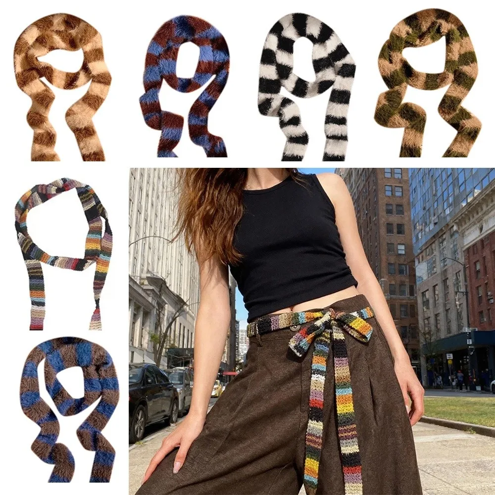 

Y2k Aesthetic Colorful Striped Scarf Skinny Belt Long Skinny Scarf Warm Thin Rainbow Scarf Photo Props