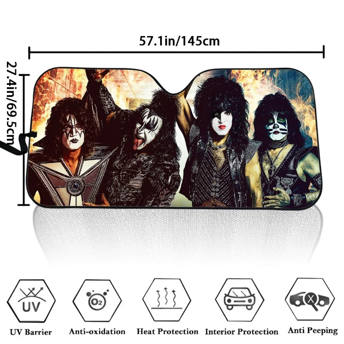 Windscreen Folding Visor Reflector Rock Band 3D Print Car Sunshade Covers Cover Kiss Band Decoration Accessory UV Protecter 2024