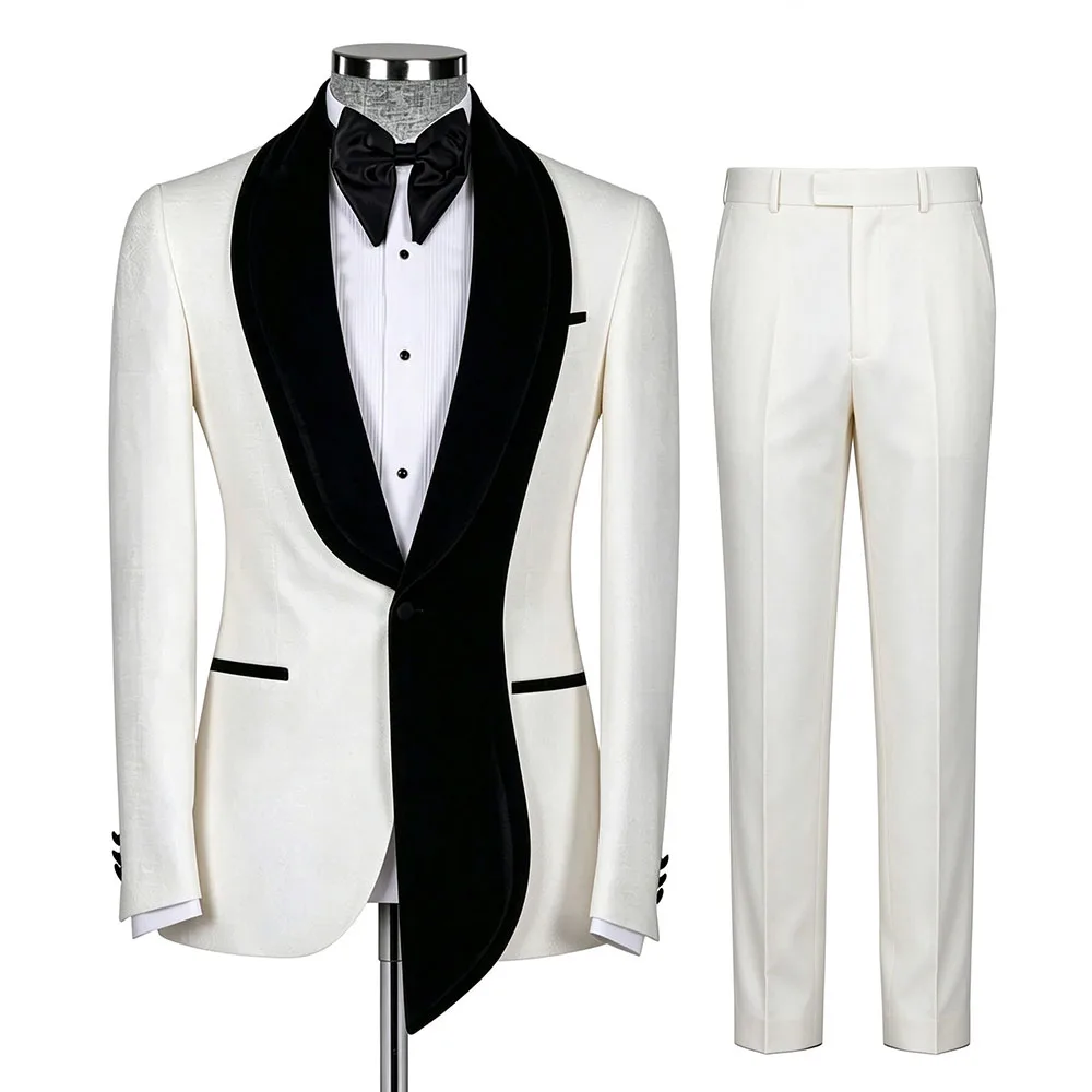 Men's Two-piece Suit, With an Asymmetrical Wrap Front and Cape Collar Design, Suitable for Wedding Grooms.