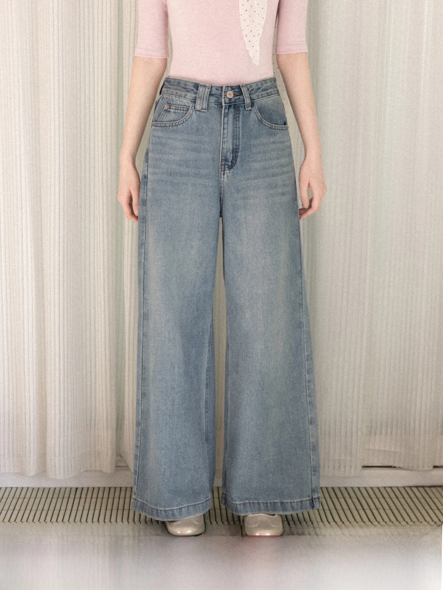 

High Waist Wide Leg Straight Cut Jeans Women's Spring Commute Casual Comfortable Soft Cotton Blend Blue Denim Jeans