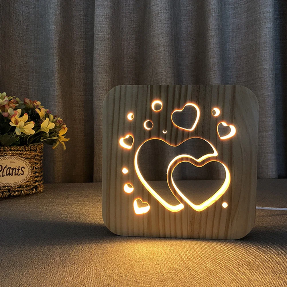 

Creative Wooden Hollow Two Hearts Night Light Gentle Eye Protection Perfect for Nursery Valentine Birthday Wedding Decor