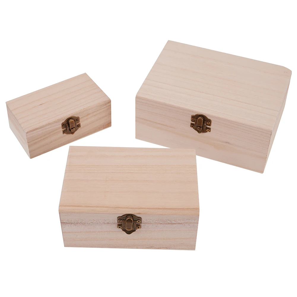 3/1pcs Wood Box Wooden Square Hinged Storage Boxes Craft Gift Box Handmade Case Box Storage Organization Wooden box