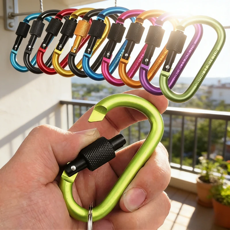3Pcs Aluminum Carabiner Clips with Screw Gate 7.5mm Diameter Hiking Outdoor Camping EDC Equipment Safety D-Lock Clip Hooks