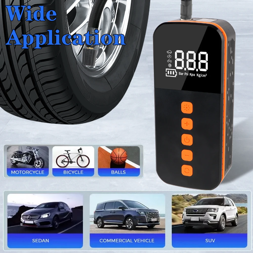 17L/min Portable Tire Pressure Gauge Digital Air Compressor LCD Display With LED Light Wireless Tire Air Pump Portable Inflator