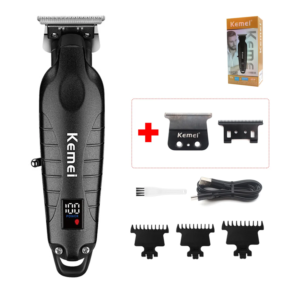 Kemei KM-2293 dlc t-blade profession elle veredelung maschine zero gapped clipper usb led display voll metall haars ch neider maschine