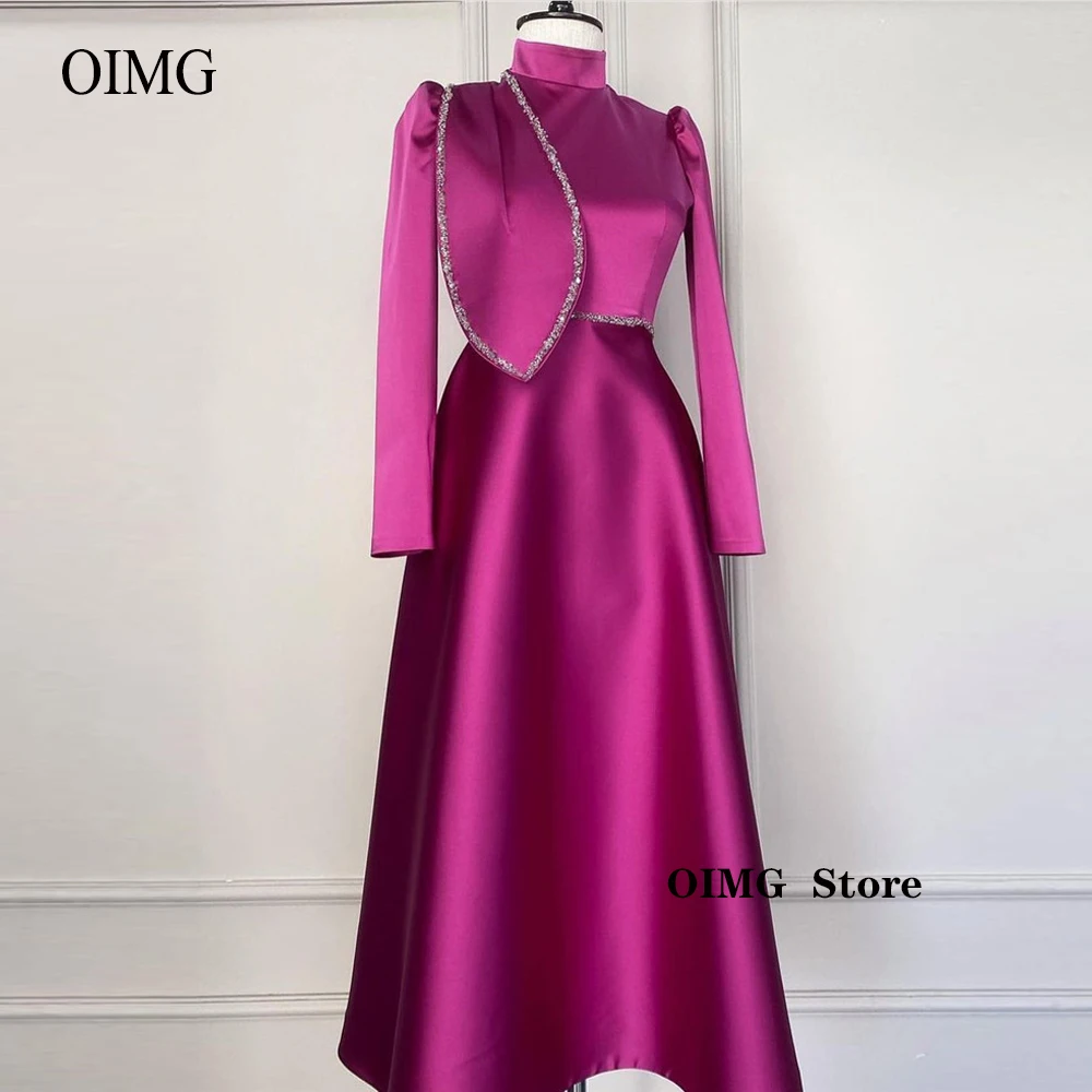 Modest A Line High Neck Long Sleeves Evening Dresses Beads Sash Floor Length Saudi Arabic Muslim Formal Party Prom Gowns