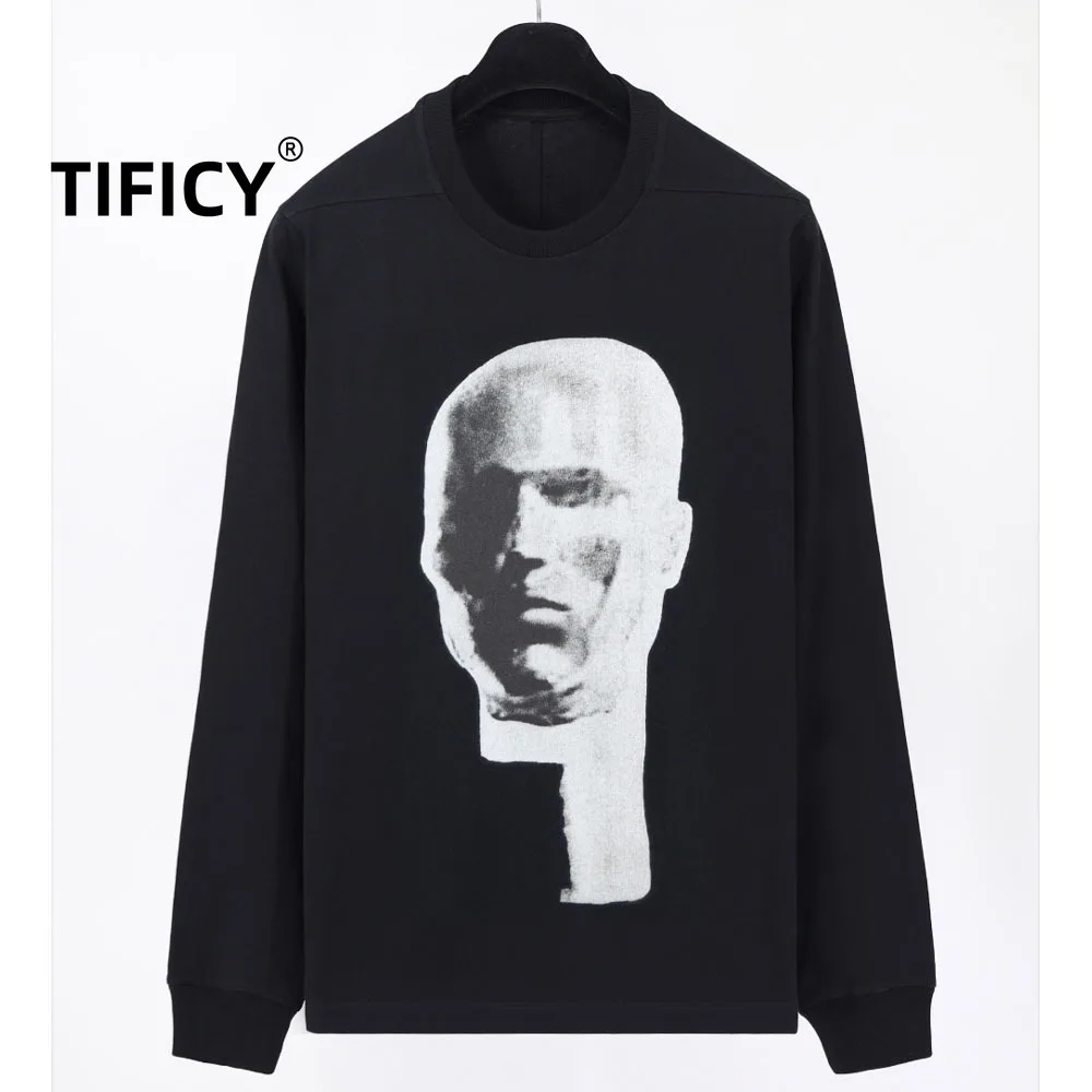

High Street Sweatshirts Tops Men's Ro Style Cutout Egyptian Portrait Digital Print Cotton Heavyweight Fabric Long Sleeve T-Shirt