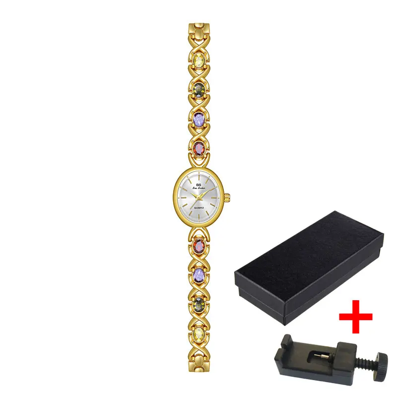 Women\'s Waterproof Watch Luxury Retro Oval Colorful Treasure Rainbow Chain Quartz Steel Band Clock for Wife Gift Watch Box