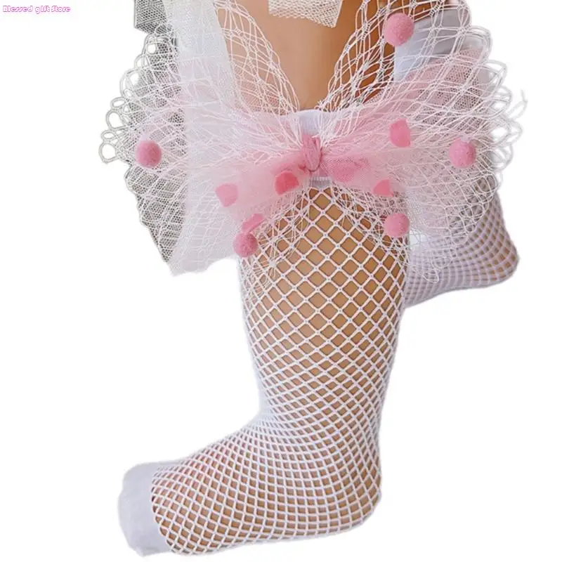 D0JC Girls Party Socks Decorative Fabric Bowknot Accent Stockings Stretchy