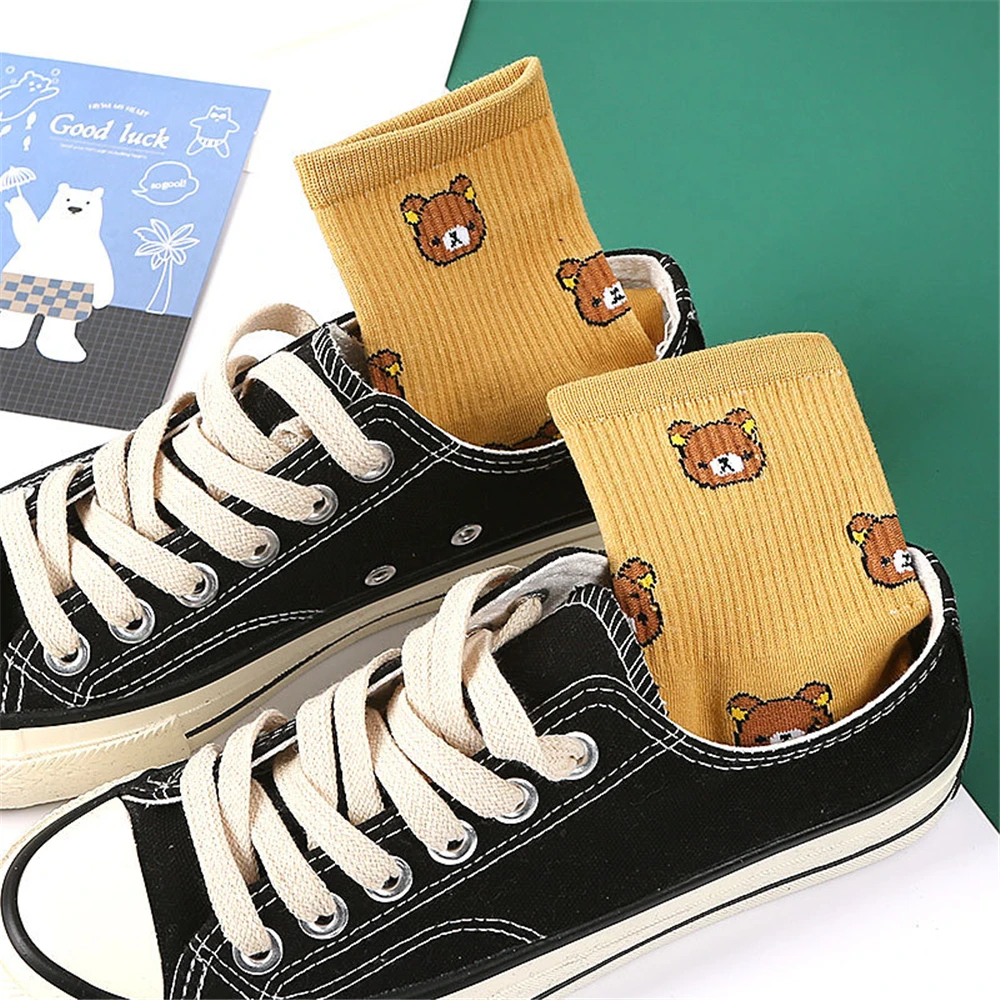 Calcetines de algodón a la moda con muchos osos para mujer, bonitos calcetines de dibujos animados Harajuku, regalo de Navidad, Kawaii Sokken, envío directo