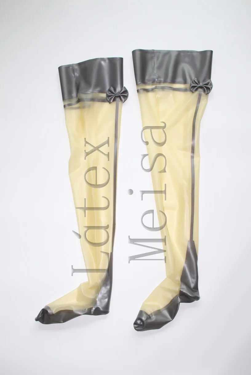 

100% natural lingerie latex stockings in transparent color attached bowknots for women