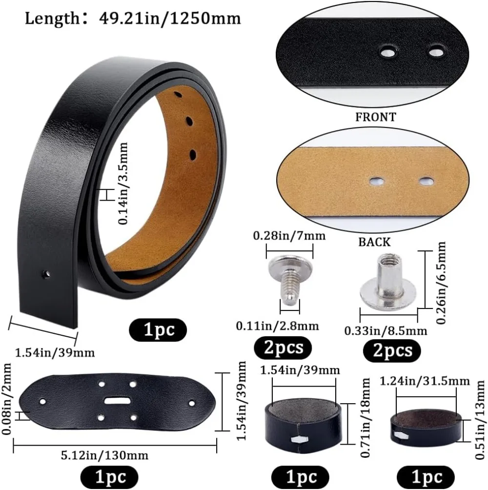 49 Inch Cowhide Belt Strap Replacement 1-1/2(38mm) Wide Genuine Leather Western Men's Waist Belt Strap Accessories Buckle