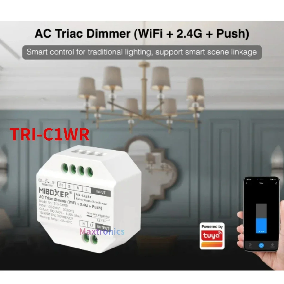 MiBoxer AC Triac Dimmer RF Push Dimmer TRI-C1/TRI-C1WR/TRI-C1ZR 110V 220V App/Voice/Remote Control for LED Bulb Strip Lights