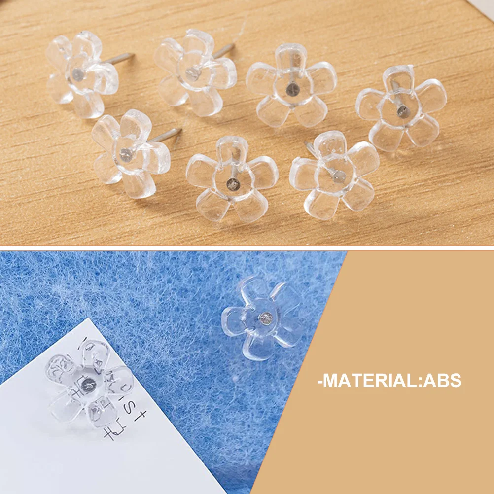 100Pcs Transparent Flower Thumbtacks Plastic Push Pins Office Map Marking Cork Board Fixing Pins Delicate Thumb Tacks