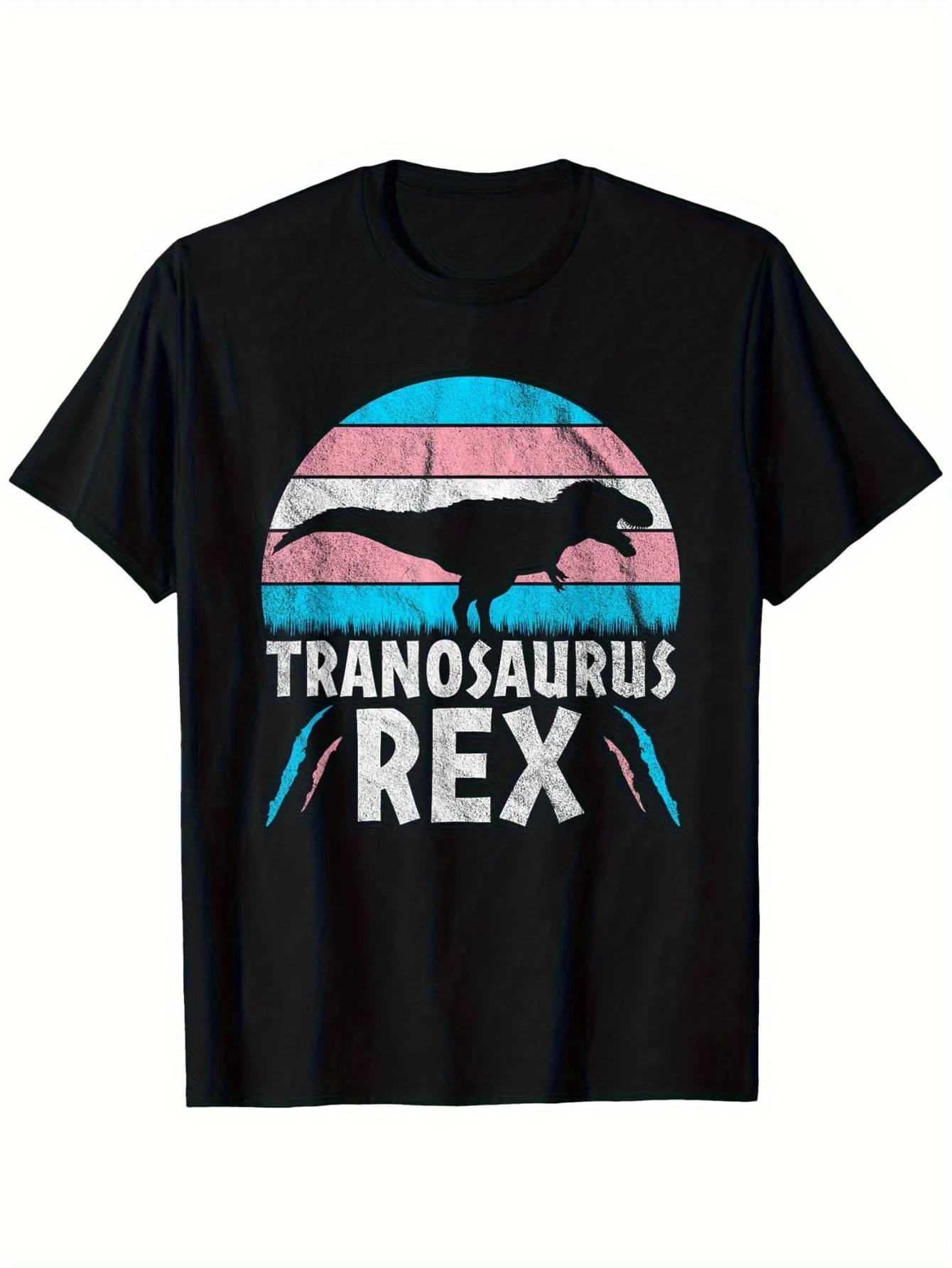 Casual Short Sleeve Crew Neck T-shirt Men's Clothing for Summer Outdoor T-Rex Gay Transexual Trans Flag Pride Dinosaur T-Shirt