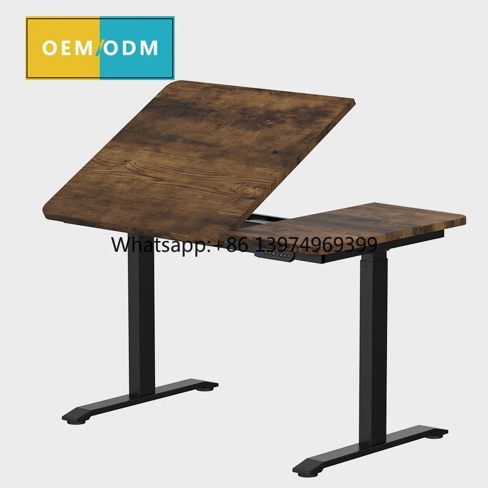 Dual-Motor Electric Height Adjustable Standing Desk Half Tilt Ergonomic Desk Sit Stand Desk Half Flip Drawing Table