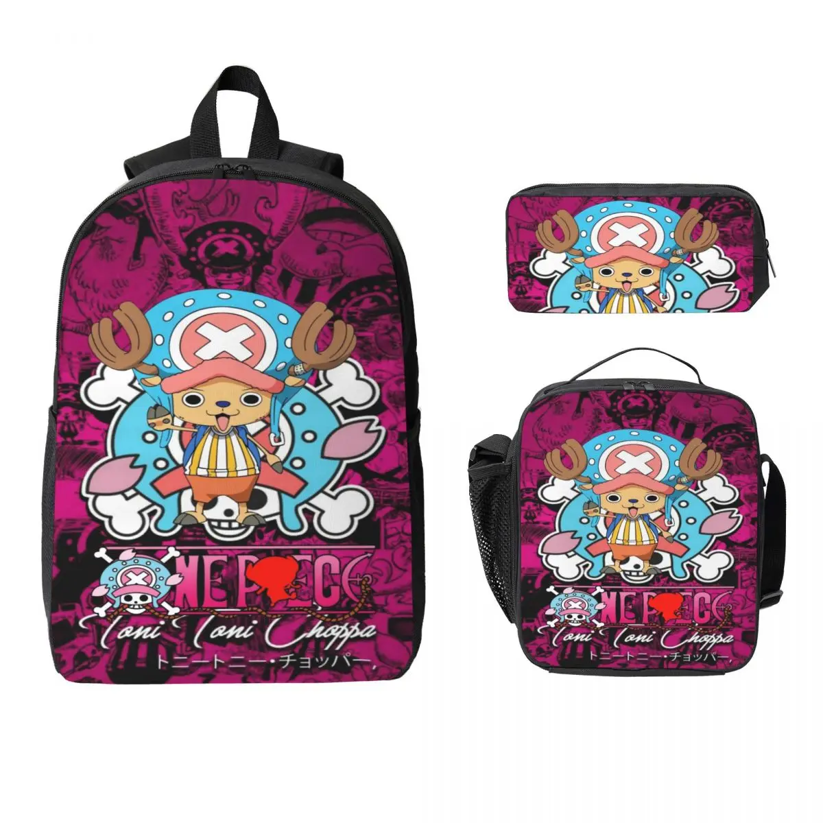 

3Pcs Luffys O-one-pieces Backpack Set for Boys Pencil Boxes Bookbag Sets with Lunch Box For Primary School Students Knapsack