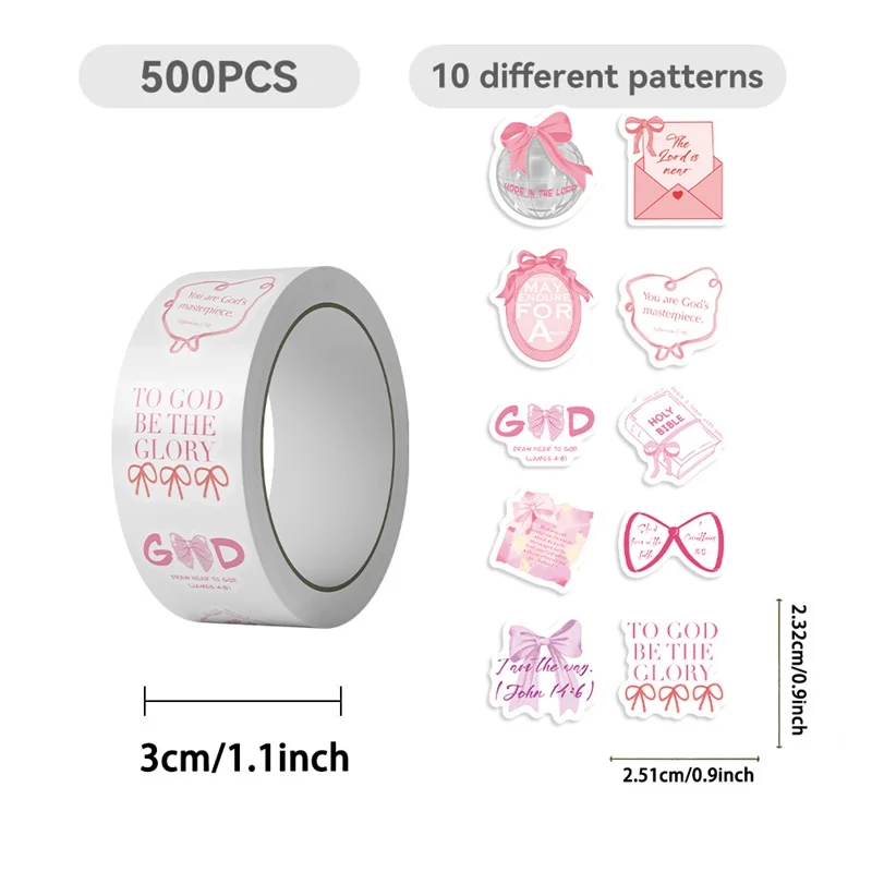 500PCS Kawaii Pink Bow Sticky Paper Sticker Labels Thank You Sticker Sealing DIY Decoration Scrapbooking Supplies for Kids