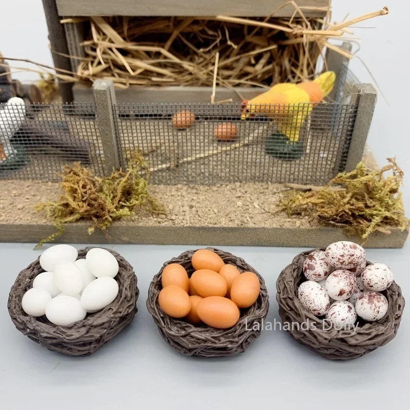 1:12 Dollhouse Mini Nest +10 Egg Miniature Food Play Model For Dollhouse Simulate Natural Setting Decoration