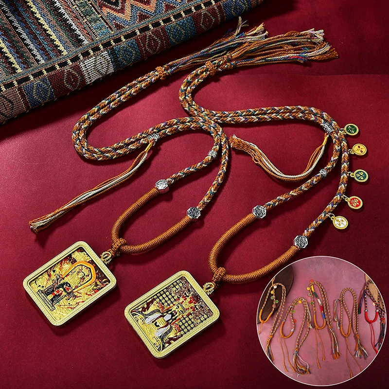 

Тибетское ожерелье с подвеской, веревка, натертая вручную хлопковая плетеная веревка с пятью способами богатства, ожерелье с подвеской в виде Бога, веревка