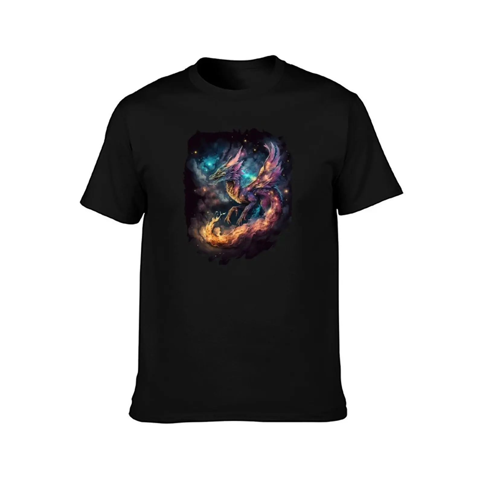 Starry Dragon in the Deep Space, Nebula Background T-Shirt Labor Work Casual T-Shirt