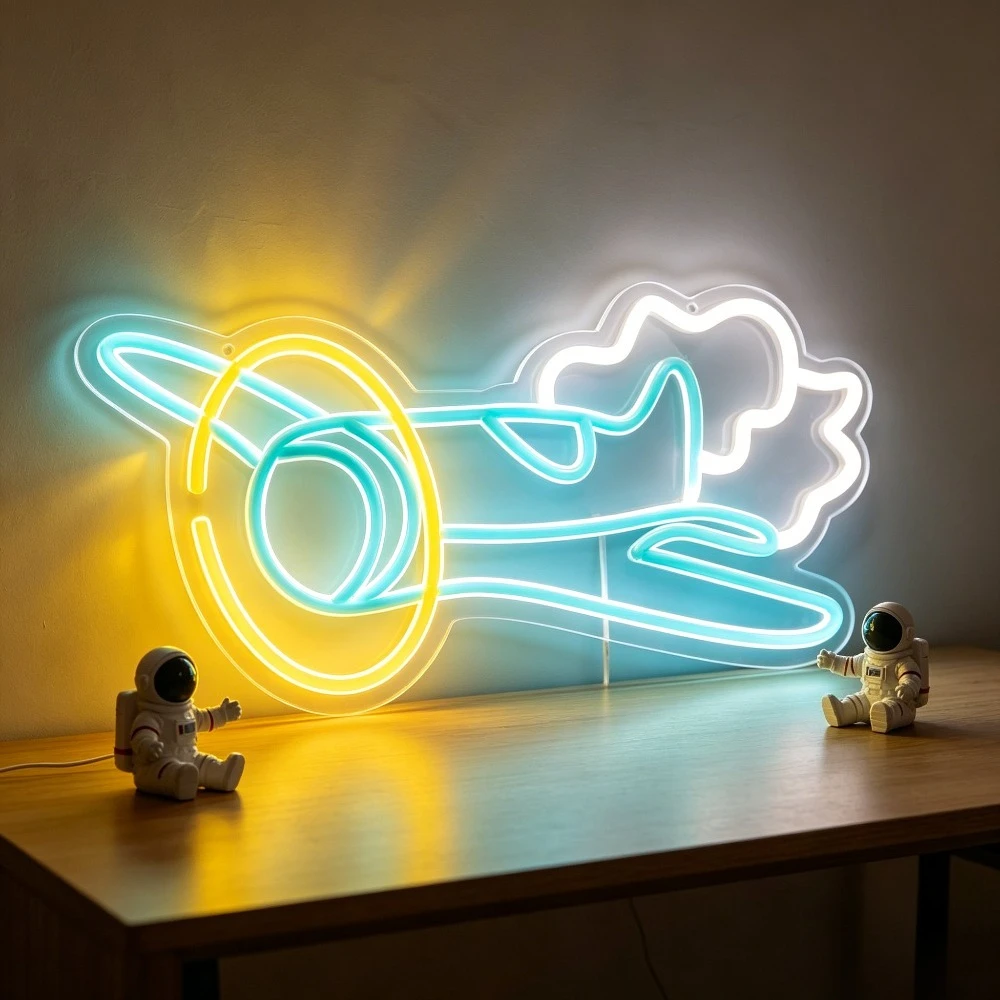 

Airplane Plane Neon Sign LED Wall Art USB Rechargeable Night Light Decor for Boys Bedroom Aviation Theme Room Kids Nursery Gift