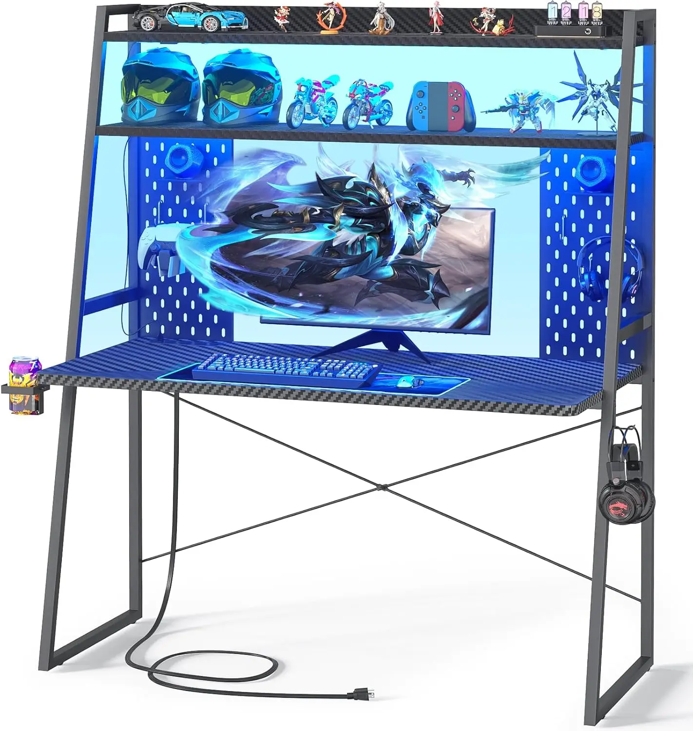 

Компактный игровой стол со светодиодной подсветкой, розетками и полками для хранения, для небольших спален, черный, 43 дюйма