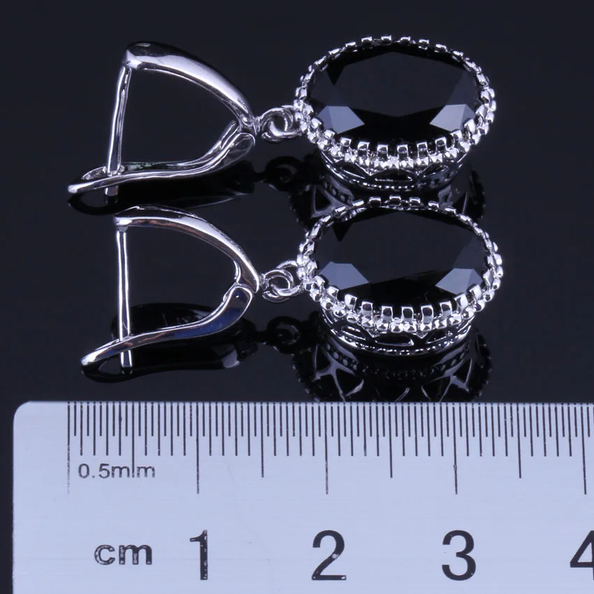 Splendid Black Cubic Zirconia Silver Plated Jewelry Sets Earrings Pendant Chain Ring V0264