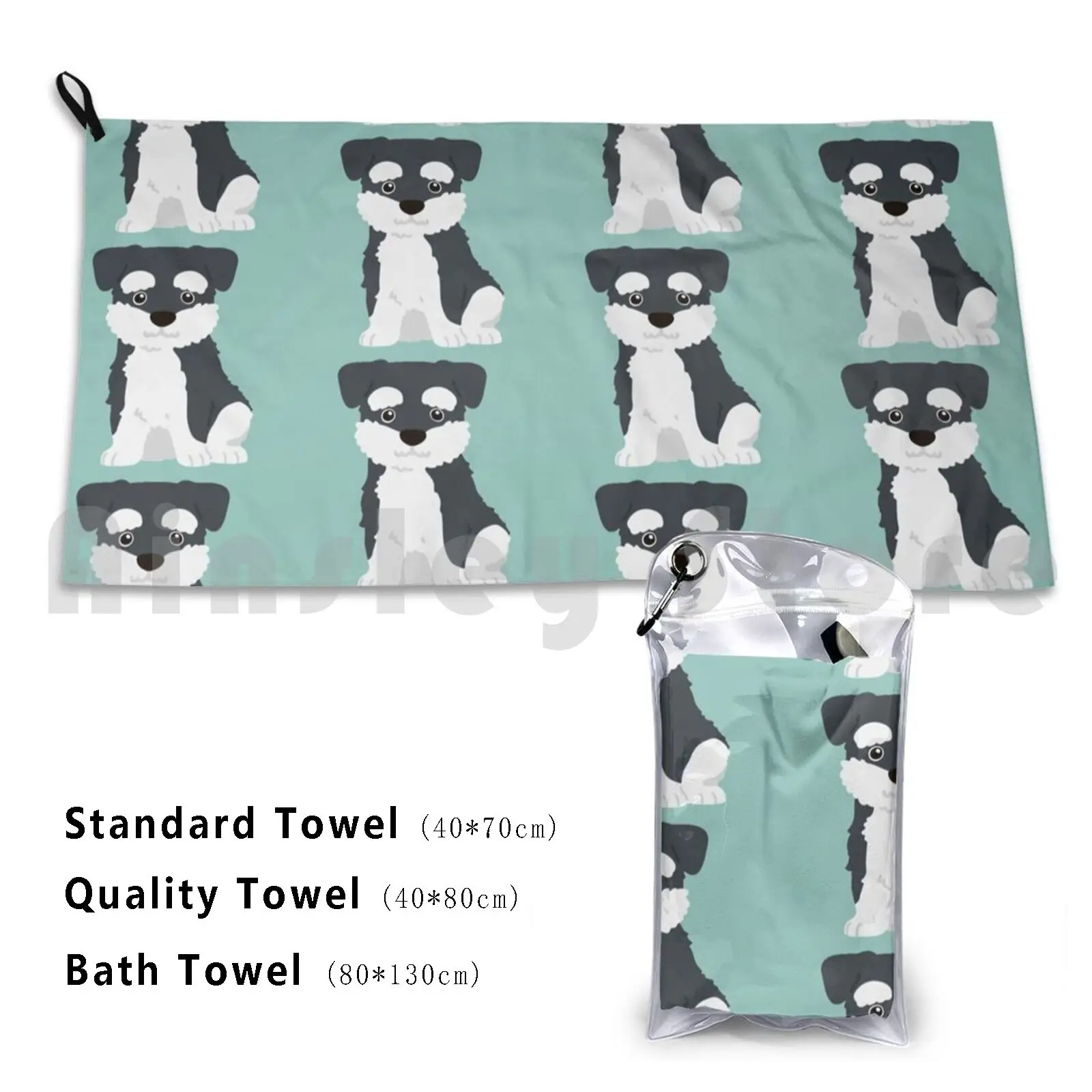 Cute Cartoon Blue Grey Miniature Schnauzer Dog Sitting Beach Towel Quick Dry Quality Towel Miniature Schnauzer Miniature