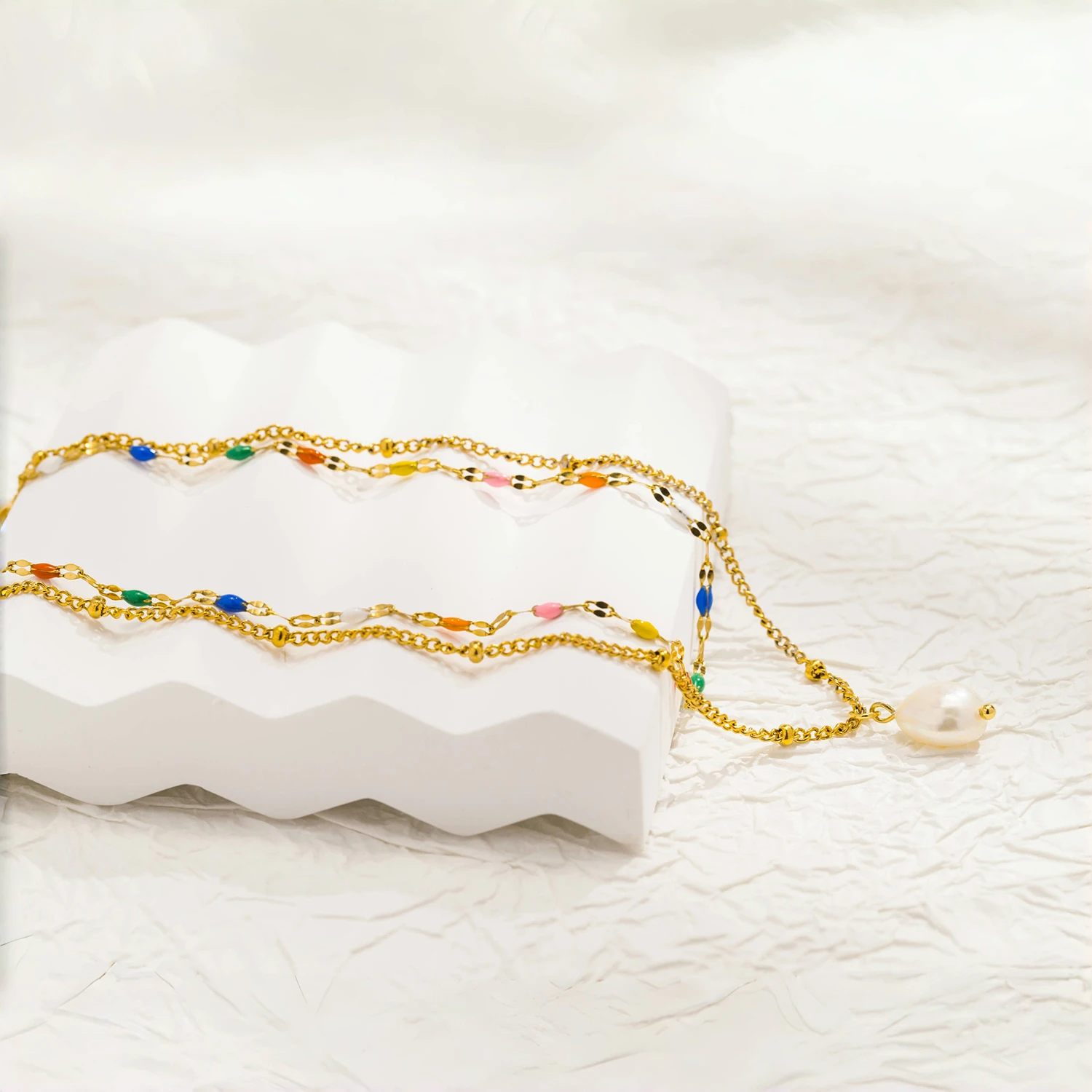 UHBINYCA Double-layer Layered Necklace for Women, Stainless Steel Chain Pearl Charm Pendant Necklace for Daily Jewelry