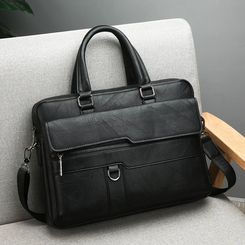 Men Oil Waxy Leather Antique Design Black Business Briefcase 16\