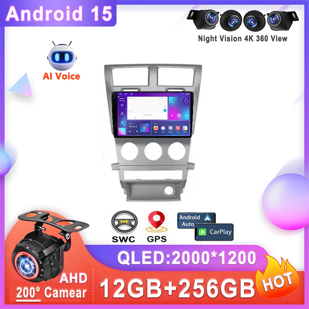 Car Android 15 Auto Radio For Dodge Avenger JS 2007 - 2010 For Dodge Nitro 2006 - 2011 Stereo Head Unit No 2din DVD QLED Screen
