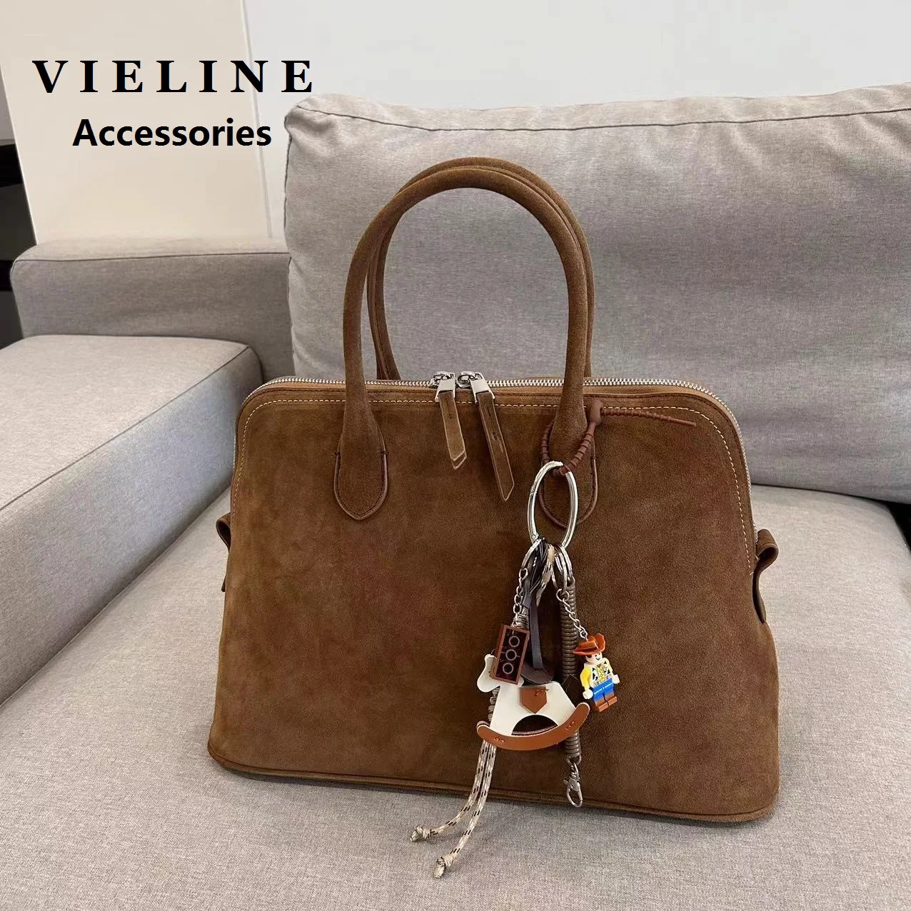 

VIELINE Women Retro Handbag Genuine Leather Boston Bag Large Capacity Simple Commuting Underarm Bag Versatile Shoulder