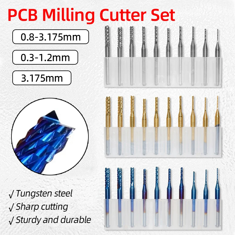 

Фреза Твердосплавные концевые фрезы 0,8-3,175 мм Фрезы с ЧПУ с покрытием TiN Концевая фреза для печатных плат Гравировальный край станка