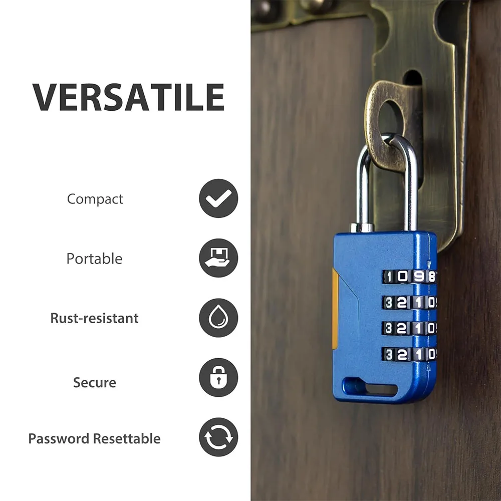 Cadenas à combinaison à 4 chiffres avec câble rétractable, antivol, mot de passe douanier, pour valise, armoire à bagages, serrure de sac à dos