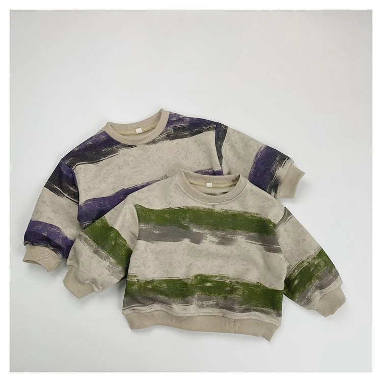 Children's 2024 Autumn New Abstract Tie Dye Striped Long Sleeved Hoodie