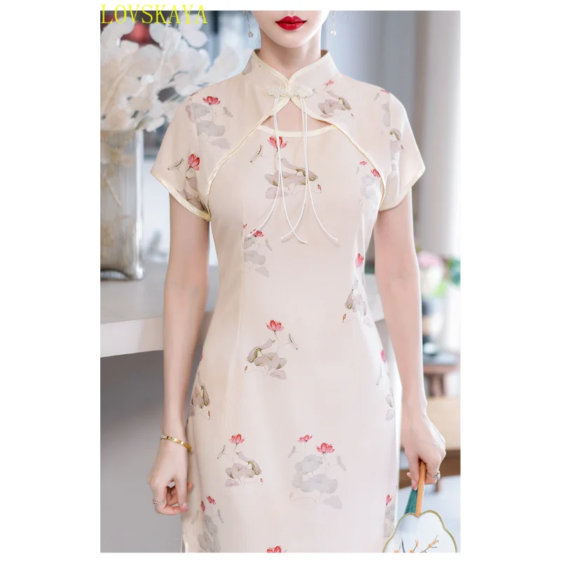 New Youth Daily Modern Chinese Traditional Retro Women's Short sleeved Slim Fit Dress