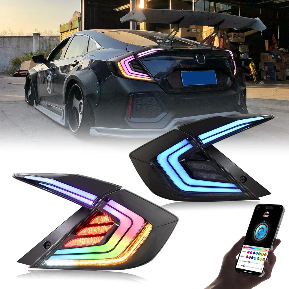 

Smoke RGB LED Tail Light For Honda Civic Sedan 2016-2021 Rear Lamps Sequential Car Tail Lights Assembly