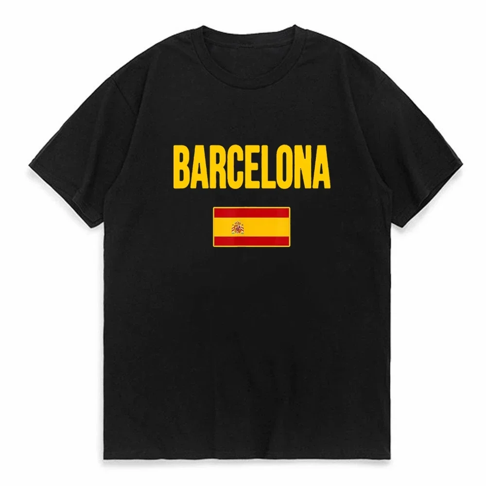 Men's Summer Barcelona Design Print T Shirts Casual Faith Y2k T-shirt Man Short Sleeved Tees Loose Pure Cotton Tops for Male