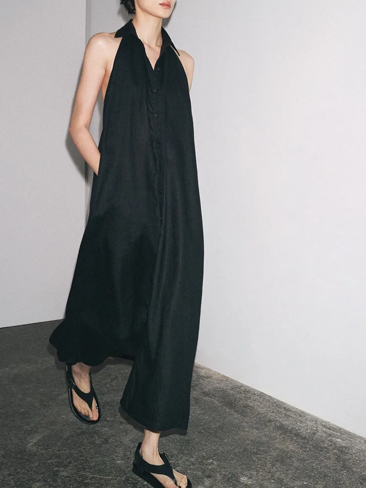 Vestido Largo sin Mangas con Espalda Descubierta y Cuello ter, Nuevo Estilo Veraniego, Hoado, con Cintura Ajustable, Cue...