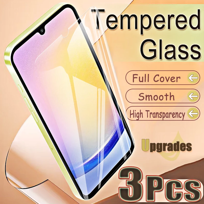 Upgrade 3-teiliger Fingerabdruck-Entsperrschutz 9H Gehärtetes Glas für Samsung Galaxy A25 5G A 25 Anti-Explosions-HD-Displayschutzfolie
