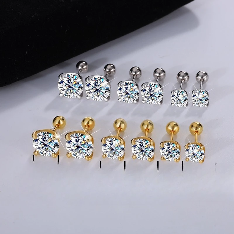 

Высококачественные серебряные серьги с муассанитом, серьги-гвоздики с четырьмя зубцами, модные и простые серьги