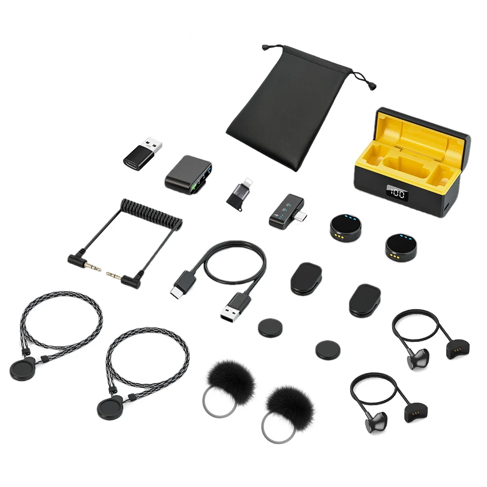 100M Lavalier Wireless Microphone for Camera Professional Lapel Microphone with Noise Canceling Charging Box for Video Recording