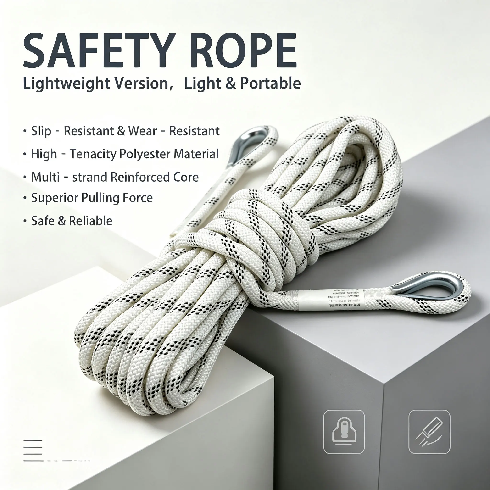 9.5mm Safety Rope, 31.2 kN Breaking Force, Equipped with Metal Thimbles, for Outdoor Climbing, Working‑at‑Height and Rescue
