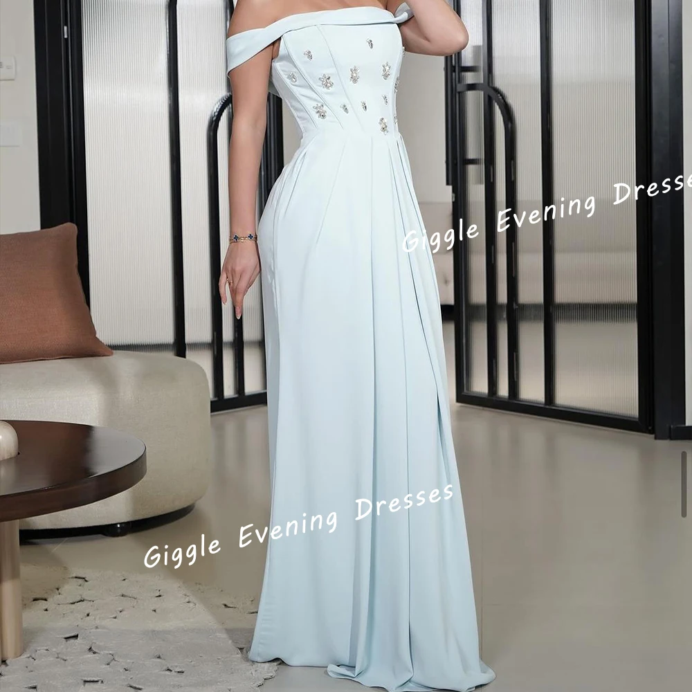 

Boat Neck Beading فساتين سهرة Prom Gown Saudi Arab Luxury Crepe Royal Pleating Floor-Length Elegant Women Evening Dresses 2024