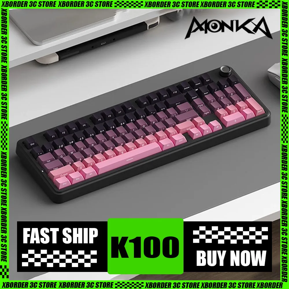 Monka K100 Mechanical Keyboard Multifunctional Knob Tri Mode Wireless Customized Keyboard Hot-Swap Gasket E-Sports Office Gamer